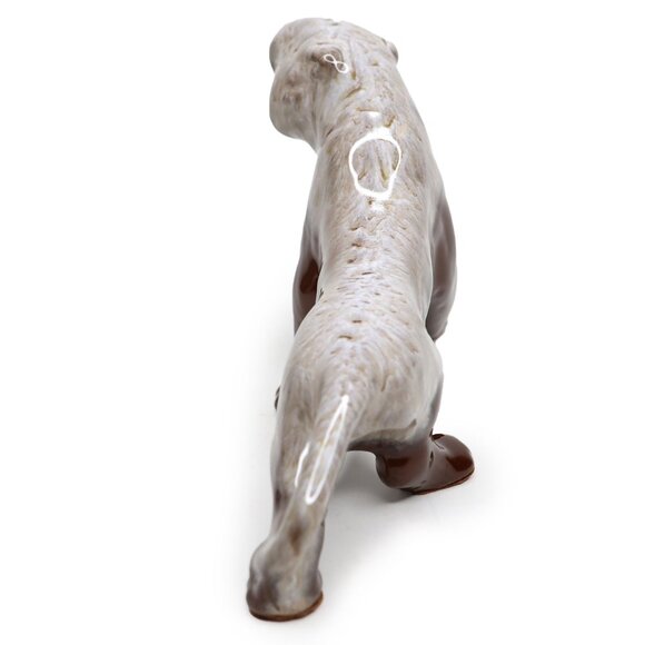 Vintage BMP Brown Cream Drip Glaze Ceramic Cougar Cat Art Statue Figure MCM - Picture 3 of 10